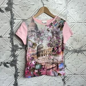 Disney Pink Short Sleeve Tee with Vintage Rome Cityscape